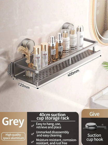 No Drill Suction Cup Suction Bathroom Rack Bathroom Shelf Toilet Space Aluminum Hanging Rack Bathroom Organizer Hang On The Wall