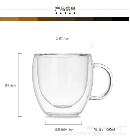 150/250/350/450ml Heat Resistant Double Wall Coffee Cup Transparent Glass Whiskey Tea Milk Cups Cold Beverage Wine Mug Drinkware