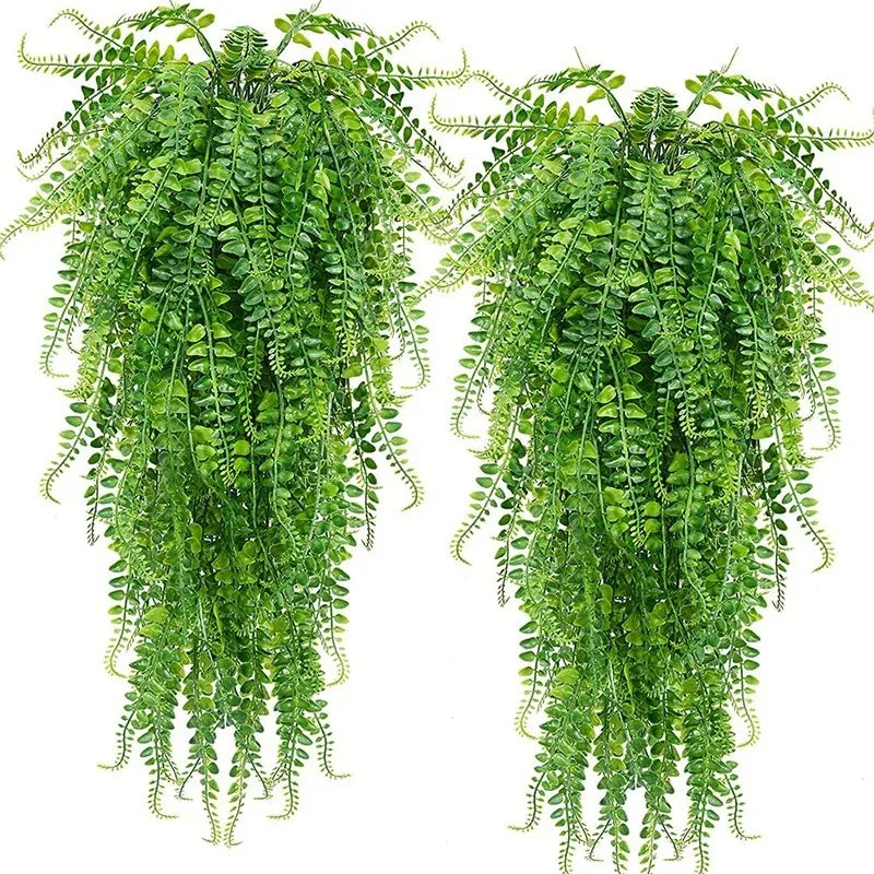 2pcs 90cm Persian Fern Leaves Vines Home Room Decor Hanging Artificial Plant Plastic Leaf Grass Wedding Party Wall Balcony Decor