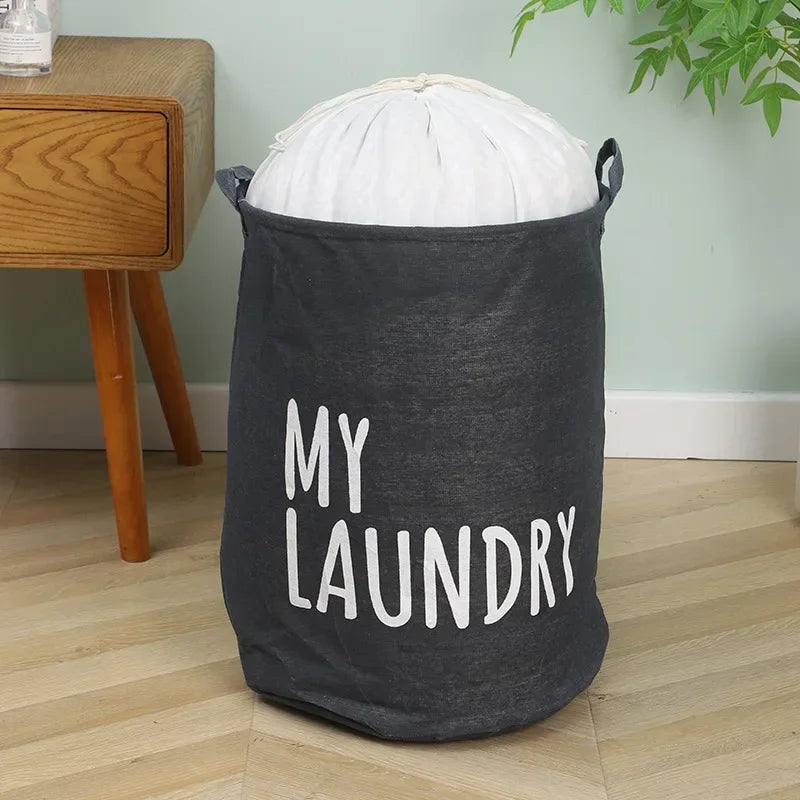 Cotton and Linen Laundry Basket Household Foldable Laundry Basket Waterproof Clothes and Toys Storage Bucket Laundry Supplies