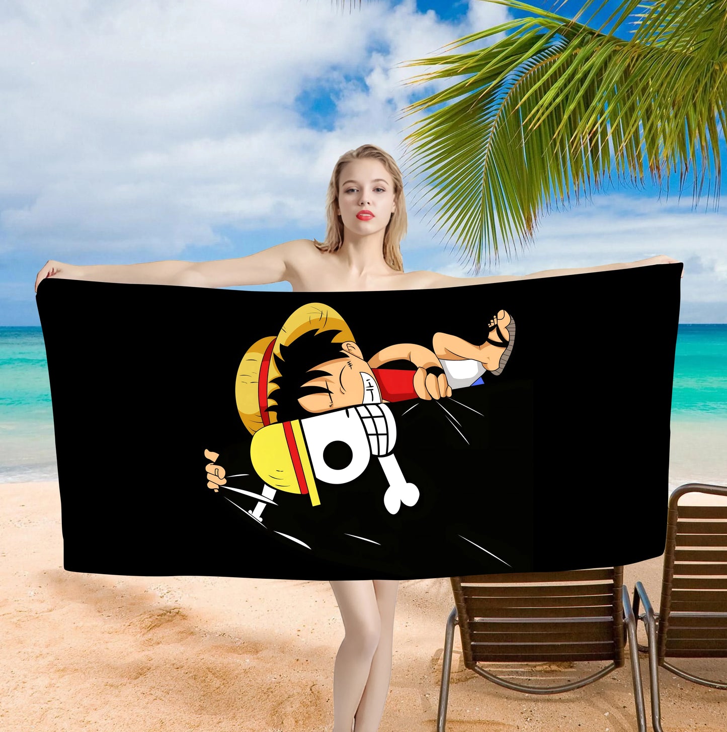 One Piece Luffy Bath Towel - Anime Design, Soft Absorbent, Perfect for Fans, Adds Adventure to Your Beach Days