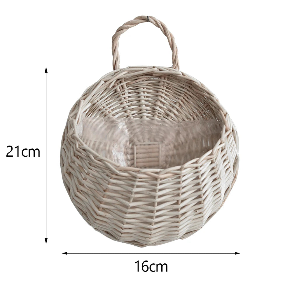 Hanging Planter Wall Mounted Basket Handmade Wicker Flower Pot Woven Rattan Flower Plant Basket Balcony Garden Home Decor