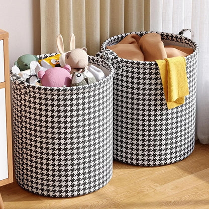 Laundry Basket with Handles,Houndstooth Blanket Storage Basket,Foldable Bedroom Hamper,Dirty Clothes Toys Hamper for Living Room