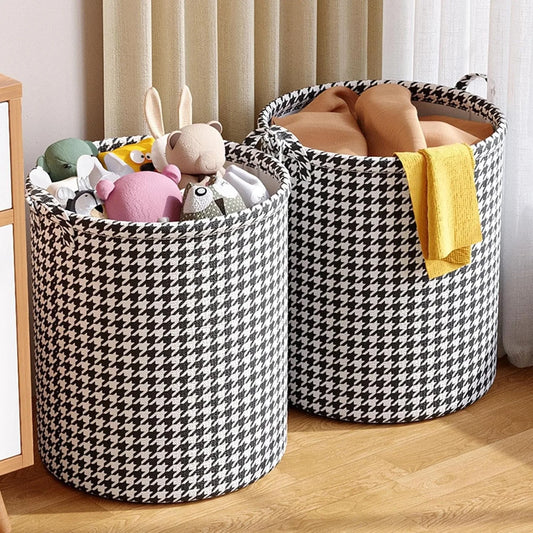 Laundry Basket with Handles,Houndstooth Blanket Storage Basket,Foldable Bedroom Hamper,Dirty Clothes Toys Hamper for Living Room