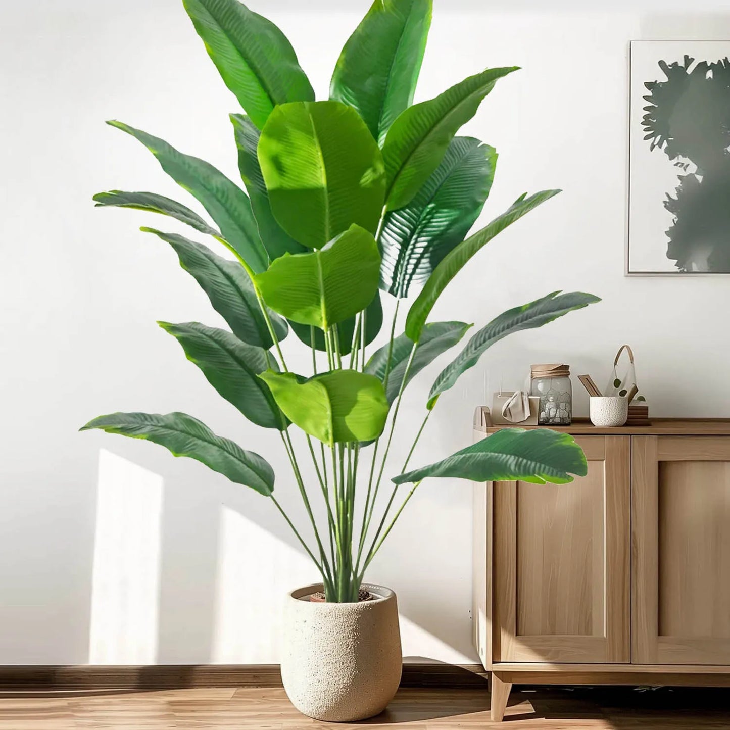 60-90-120cm（47.2in) Artificial Tropical Palm Tree Fake Banana Plant Leaves Real Touch Strelitzia Plastic Plant for Home Garden