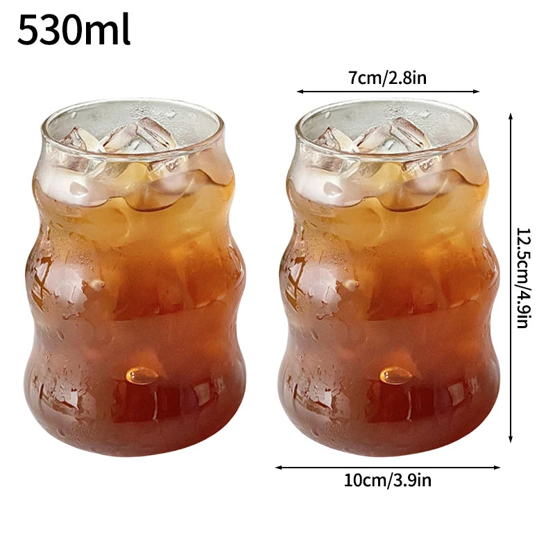 Glass Drinkware Cold Coffee Cups Latte Coffee Glass Iced Juice Milk Water Bottle Aesthetic Cup Wine Cocktail Glass כוסות לקפה קר