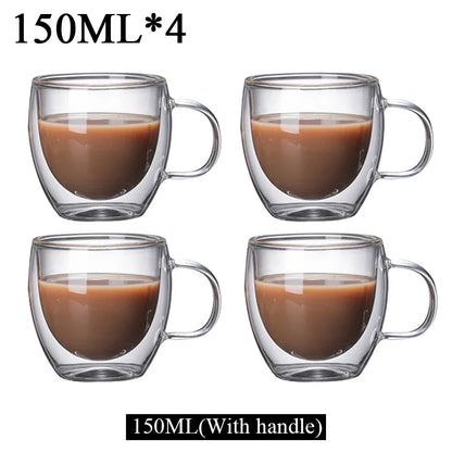 150/250/350/450ml Heat Resistant Double Wall Coffee Cup Transparent Glass Whiskey Tea Milk Cups Cold Beverage Wine Mug Drinkware