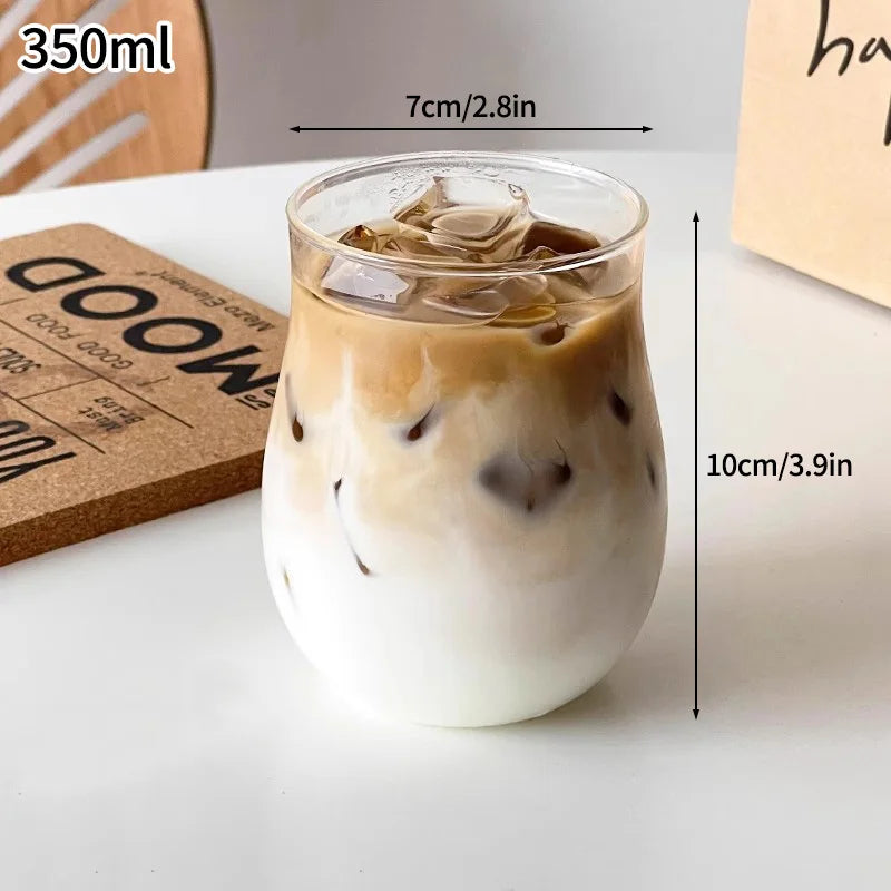 Glass Drinkware Cold Coffee Cups Latte Coffee Glass Iced Juice Milk Water Bottle Aesthetic Cup Wine Cocktail Glass כוסות לקפה קר