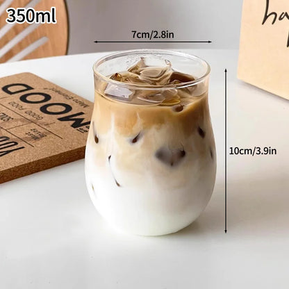 Glass Drinkware Cold Coffee Cups Latte Coffee Glass Iced Juice Milk Water Bottle Aesthetic Cup Wine Cocktail Glass כוסות לקפה קר