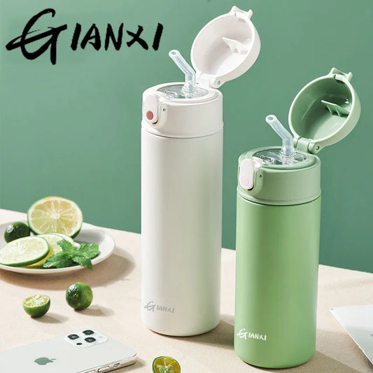 GIANXI Bouncing Straw Thermos Cup Stainless Steel Termos Water Bottle Simple Ins Style Portable Insulated Cups Drinkware