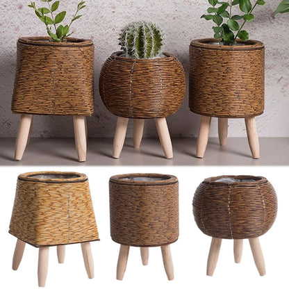 Vine Woven Wooden Frame Flower Stand As A Souvenir For Home Decor Indoor Decoration Desktop Green Ivy Succulent Potted Plant