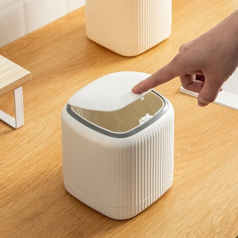 Desktop Trash Can with Lid In/Outside Double barrels Garbage Waste Bin Organizer Bedroom Office Desk Storage Box Durable Plastic