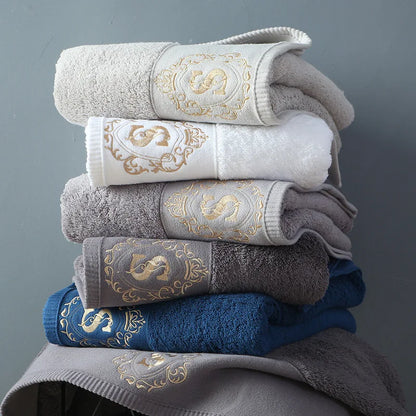 2PCS Luxury Hotel Towel Cotton High Quality Embroiderd Face Bath Towels Bathroom Soft Feel Highly Absorbent Shower Multi-color