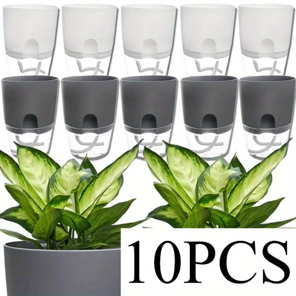 10/5Pcs Self Watering Plastic Flower Pot Double Layer Hydroponics Plants Bonsai Pot Vases Succulent Potted Home Office Decor