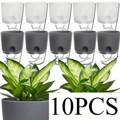 10/5Pcs Self Watering Plastic Flower Pot Double Layer Hydroponics Plants Bonsai Pot Vases Succulent Potted Home Office Decor