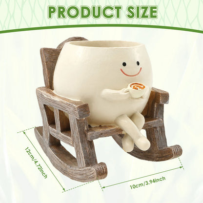 Resin Smile Face Planter for Indoor Plant Unique Rocking Chair Plant Pot with Drainage Hole Funny Small Pot for Indoor Outdoor