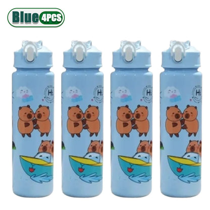 1/2/4PCS 750ml Capybara Straw Mug Cute Kids Water Bottle with Adjustable Strap Portable Cartoon Design School Student Drinkware