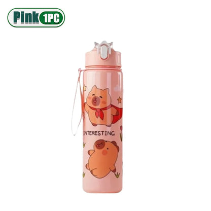 1/2/4PCS 750ml Capybara Straw Mug Cute Kids Water Bottle with Adjustable Strap Portable Cartoon Design School Student Drinkware