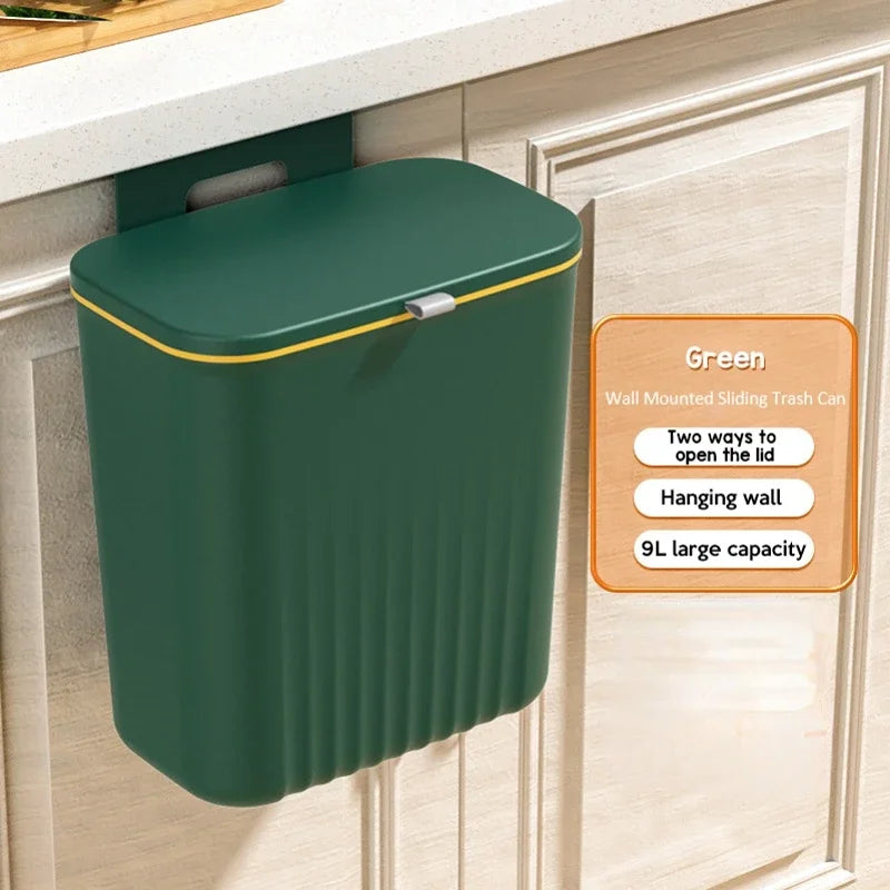 9L Wall Mounted Trash Can Household Waste Bin Hanging Bathroom Trash Can With Lid Food Garbage Bin Kitchen Accessories
