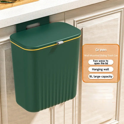 9L Wall Mounted Trash Can Household Waste Bin Hanging Bathroom Trash Can With Lid Food Garbage Bin Kitchen Accessories