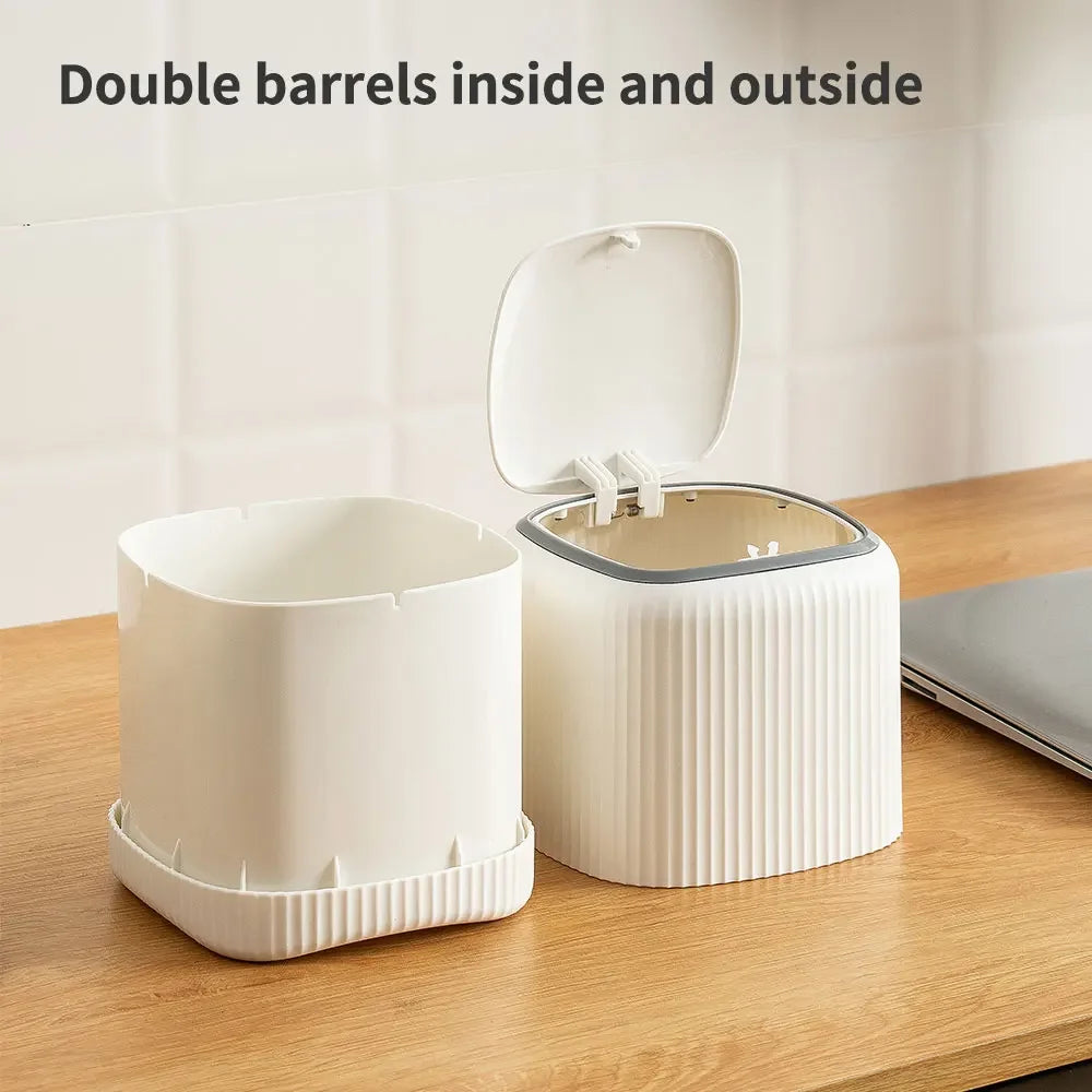 Desktop Trash Can with Lid In/Outside Double barrels Garbage Waste Bin Organizer Bedroom Office Desk Storage Box Durable Plastic