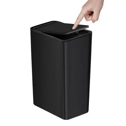 Small Trash Can 10L Press Lid Bathroom Bedroom Living Room, Pop-up Cover Plastic Waste Bin, Compact Trash Bin for Home Office