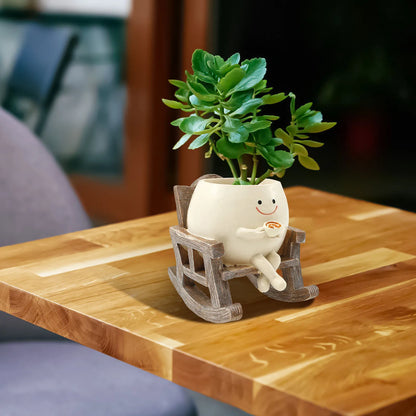 Resin Smile Face Planter for Indoor Plant Unique Rocking Chair Plant Pot with Drainage Hole Funny Small Pot for Indoor Outdoor