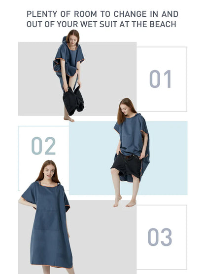Surf Poncho Towel Poncho Quick-Dry Towel Hoodie Microfiber Beach Robe Changing Poncho Swim Towel Beach Poncho For Adults (A20)