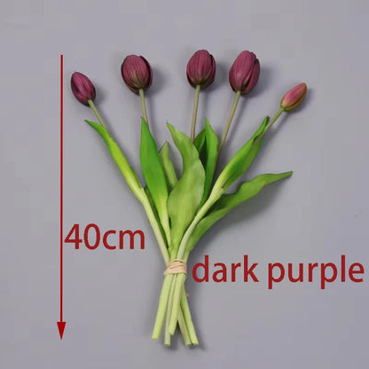 5pcs/Bouquet New Silicone Tulip Artificial Flower 40cm Real Touch Fake Plant B For Wedding Decoration Home Garen Acceeeories