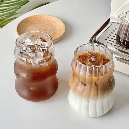Glass Drinkware Cold Coffee Cups Latte Coffee Glass Iced Juice Milk Water Bottle Aesthetic Cup Wine Cocktail Glass כוסות לקפה קר