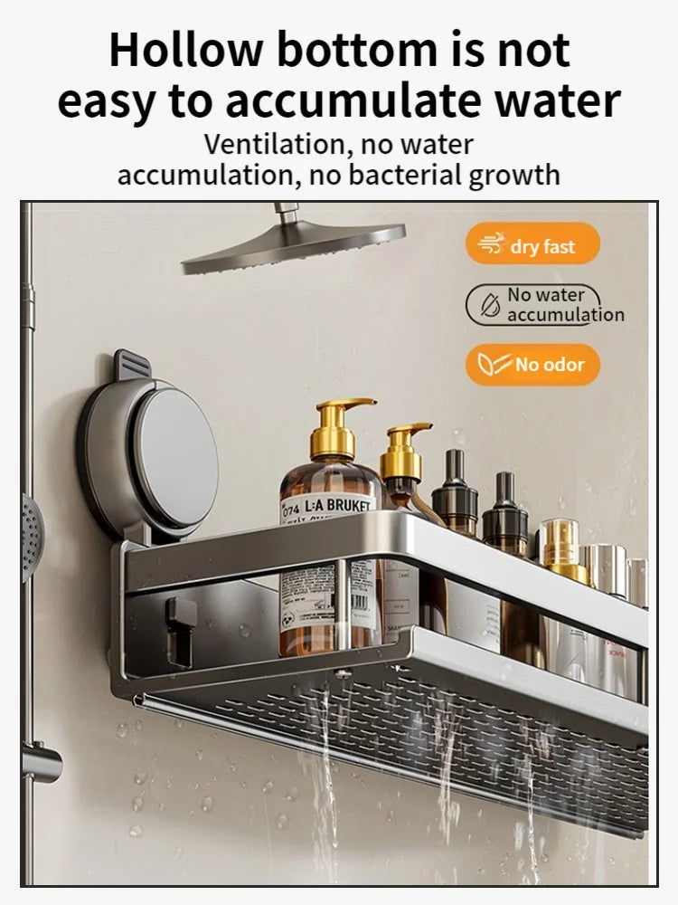 No Drill Suction Cup Suction Bathroom Rack Bathroom Shelf Toilet Space Aluminum Hanging Rack Bathroom Organizer Hang On The Wall