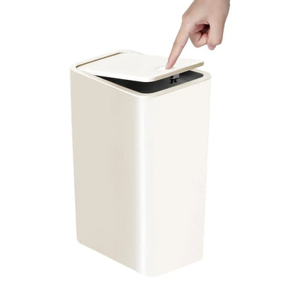 Small Trash Can 10L Press Lid Bathroom Bedroom Living Room, Pop-up Cover Plastic Waste Bin, Compact Trash Bin for Home Office