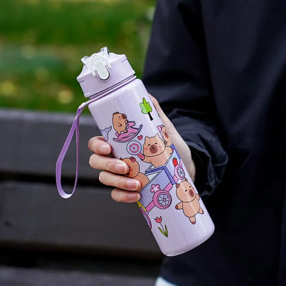 1/2/4PCS 750ml Capybara Straw Mug Cute Kids Water Bottle with Adjustable Strap Portable Cartoon Design School Student Drinkware