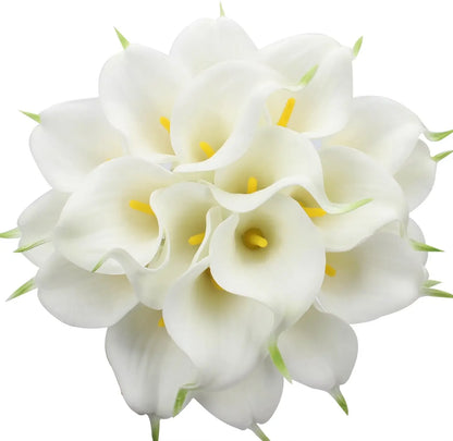 10Pcs White Calla Lily Artificial Flowers for Bridal Wedding Bouquet Real Touch PU Calla Fake Flower Home Bedroom Table Decor