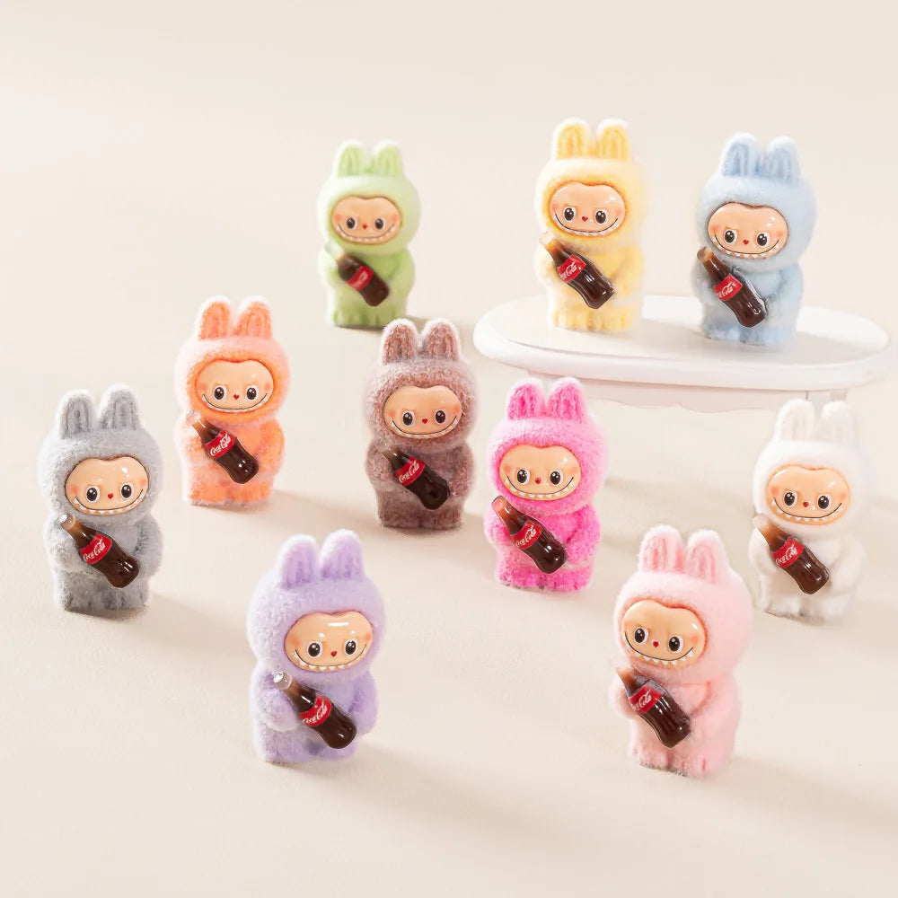 1-10pcs Lovely Lububu Coke Bottle Flocked DIY Action Figure Decorative Pendant Desktop Dolls Car Ornaments Toy Christmas Gifts