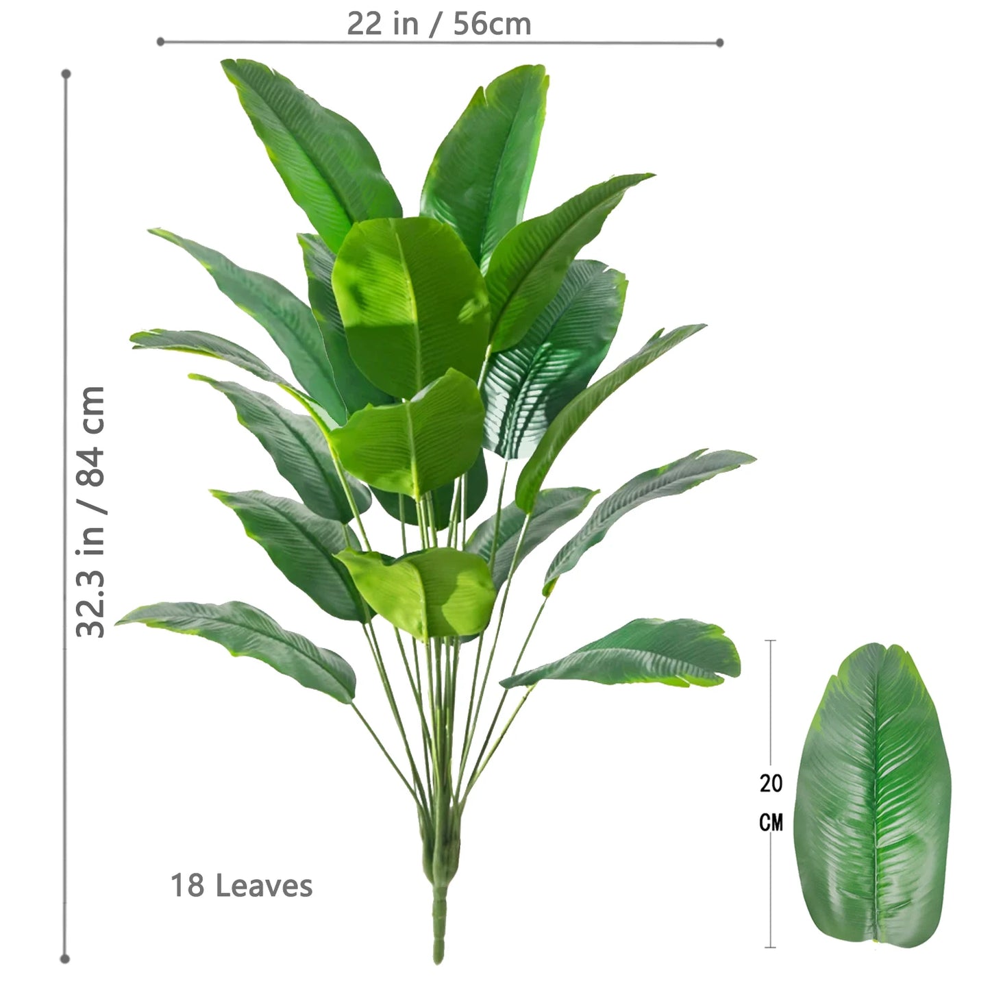 60-90-120cm（47.2in) Artificial Tropical Palm Tree Fake Banana Plant Leaves Real Touch Strelitzia Plastic Plant for Home Garden