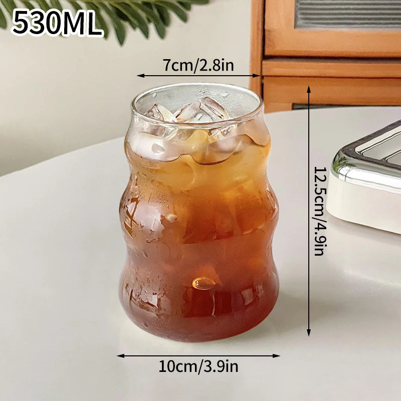 Glass Drinkware Cold Coffee Cups Latte Coffee Glass Iced Juice Milk Water Bottle Aesthetic Cup Wine Cocktail Glass כוסות לקפה קר