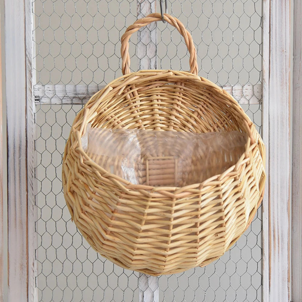 Hanging Planter Wall Mounted Basket Handmade Wicker Flower Pot Woven Rattan Flower Plant Basket Balcony Garden Home Decor