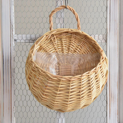 Hanging Planter Wall Mounted Basket Handmade Wicker Flower Pot Woven Rattan Flower Plant Basket Balcony Garden Home Decor