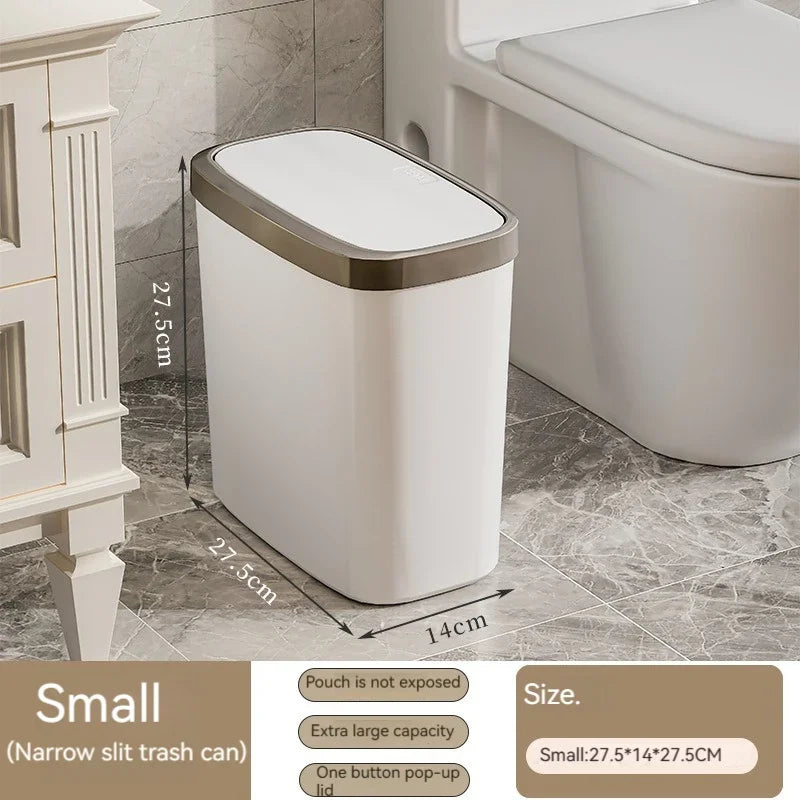 12/16L Press-type Covered Trash Can Bathroom Living Room Wastbasket with Lid Narrow Garbage Can Waterproof Dustbin Paper Basket