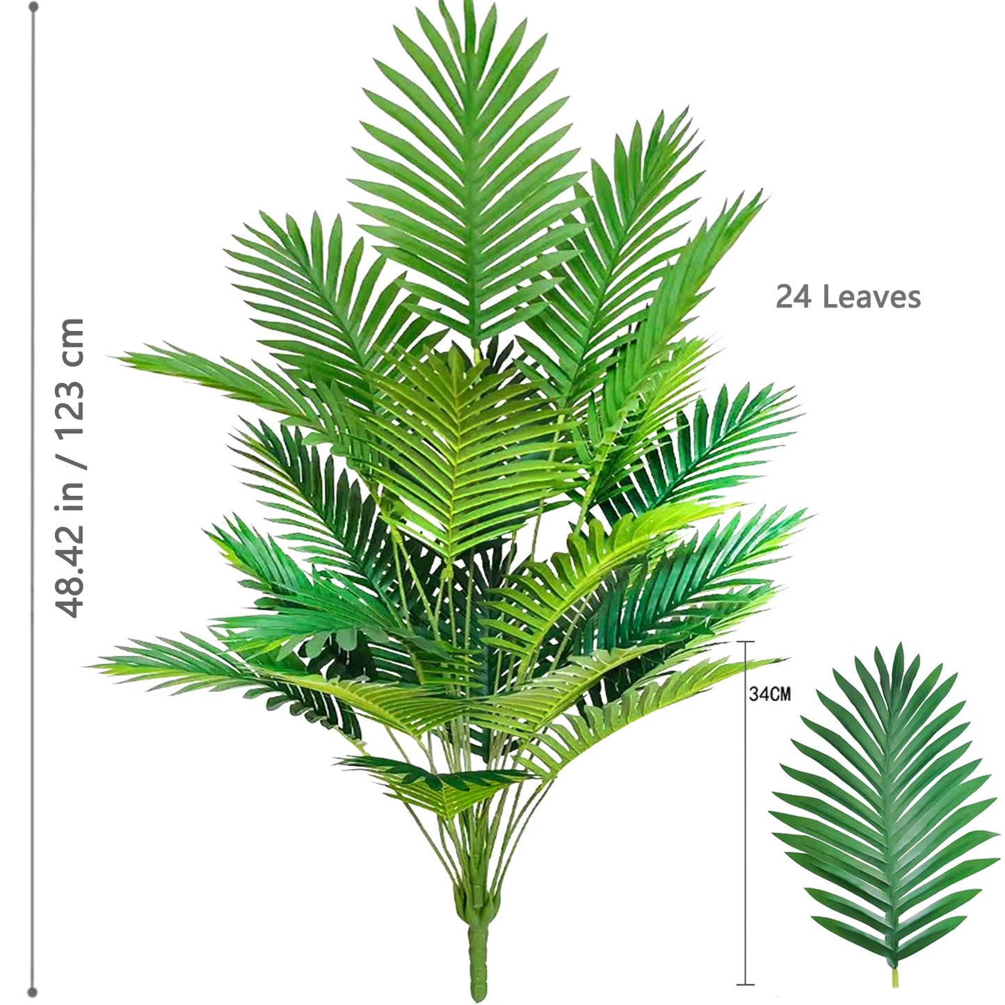 66-125cm（49.2in） Artificial Palm Tree Tropical Fake Plant Green Plastic Palm Leaf Branches Suitable for Home Garden Decoration