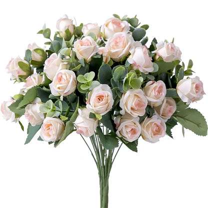10 Heads Artificial Flower Silk Rose white Eucalyptus leaves Peony Bouquet Fake Flower for Wedding Table Party Vase Home Decor