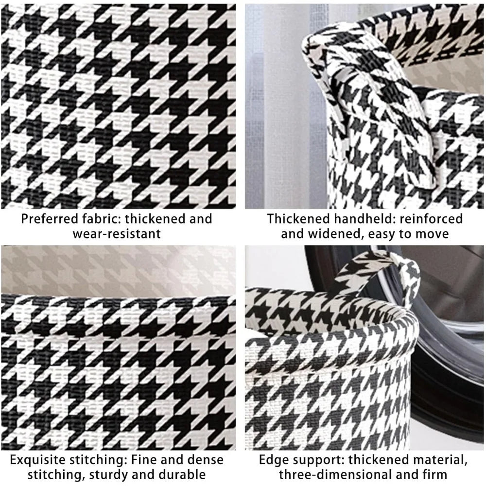 Laundry Basket with Handles,Houndstooth Blanket Storage Basket,Foldable Bedroom Hamper,Dirty Clothes Toys Hamper for Living Room