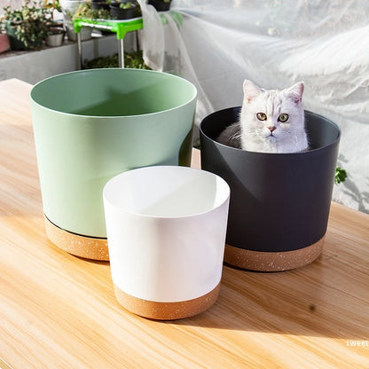 Plant Pot Circular Large Flowerpot Plastic Indoor Plants Succulent Planter with Drainage Bonsai Potted with Tray Home Decoration