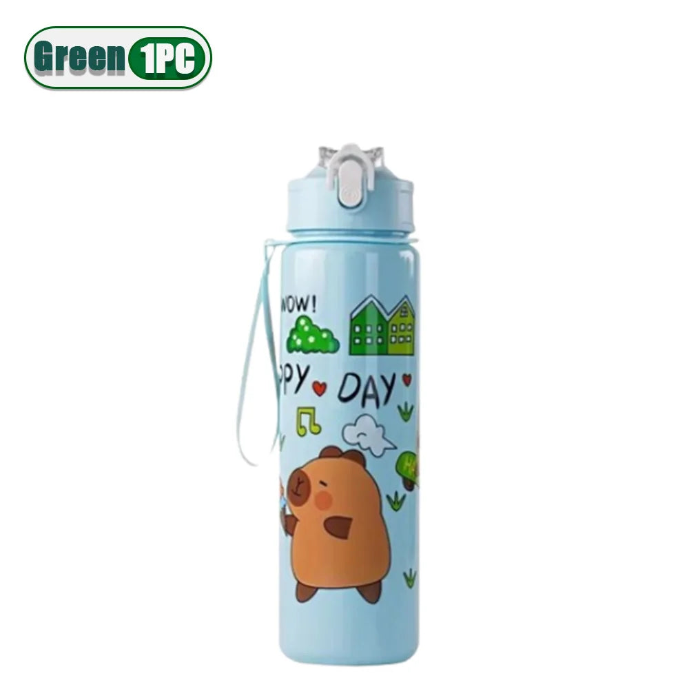 1/2/4PCS 750ml Capybara Straw Mug Cute Kids Water Bottle with Adjustable Strap Portable Cartoon Design School Student Drinkware