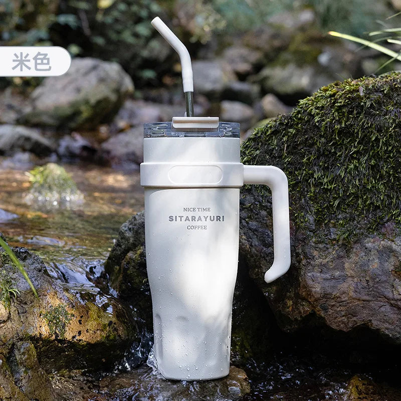 2025 New Sitarayuri Large Capacity 304 Stainless Steel Inner Handle Cup Office Insulation Cold Straw Cup Daily Drinking Cup