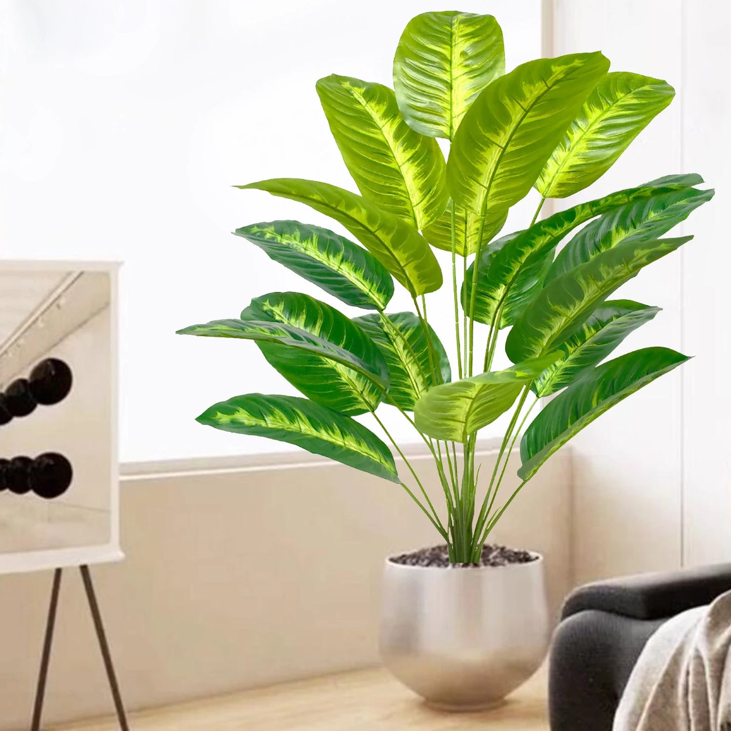 60-90-120cm（47.2in) Artificial Tropical Palm Tree Fake Banana Plant Leaves Real Touch Strelitzia Plastic Plant for Home Garden