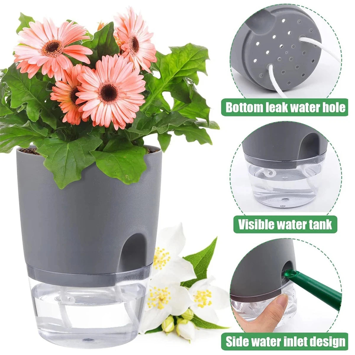 2 Layer Soilless Cultivation Flower Pot Cotton Rope Self Watering Hydroponic Plant Basin Automatic Irrigation Lazy Flowerpot 1Pc