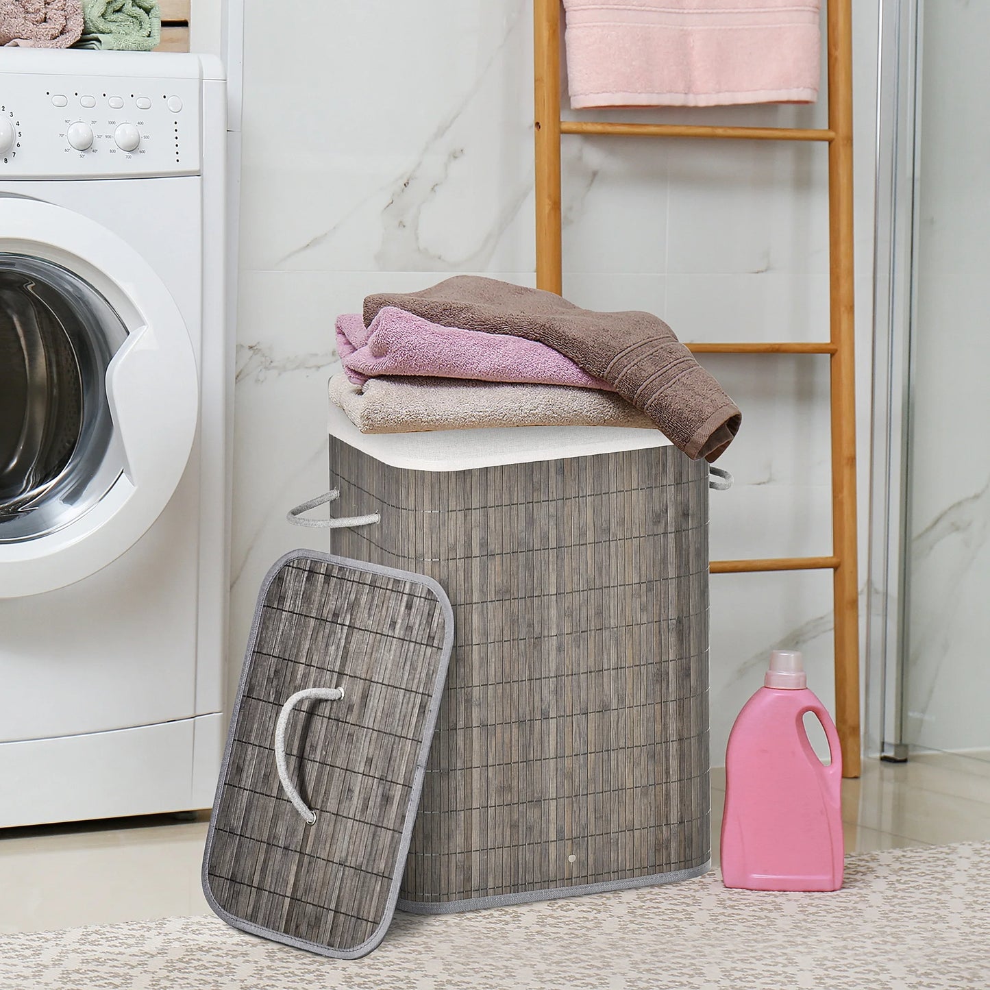 HOMCOM Collapsible Clothes Hamper with Lid Handles Removable Lining, Grey