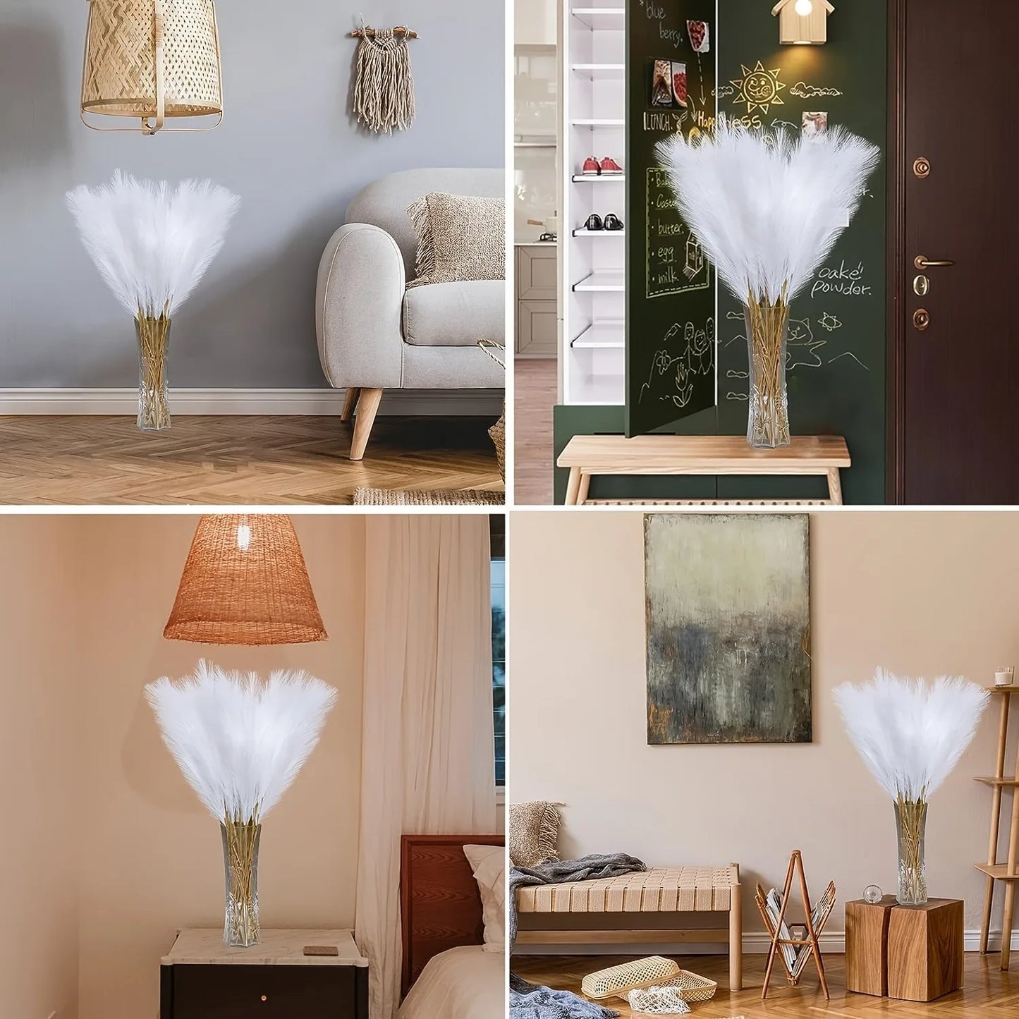 7Pcs White Pampas Grass Artificial Flower Pompass Branches for Home Room Decor  DIY Fake Reed Bouquet Garden Wedding Decoration